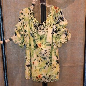 Entro Floral Off the Shoulder Top Ruched Sleeve
